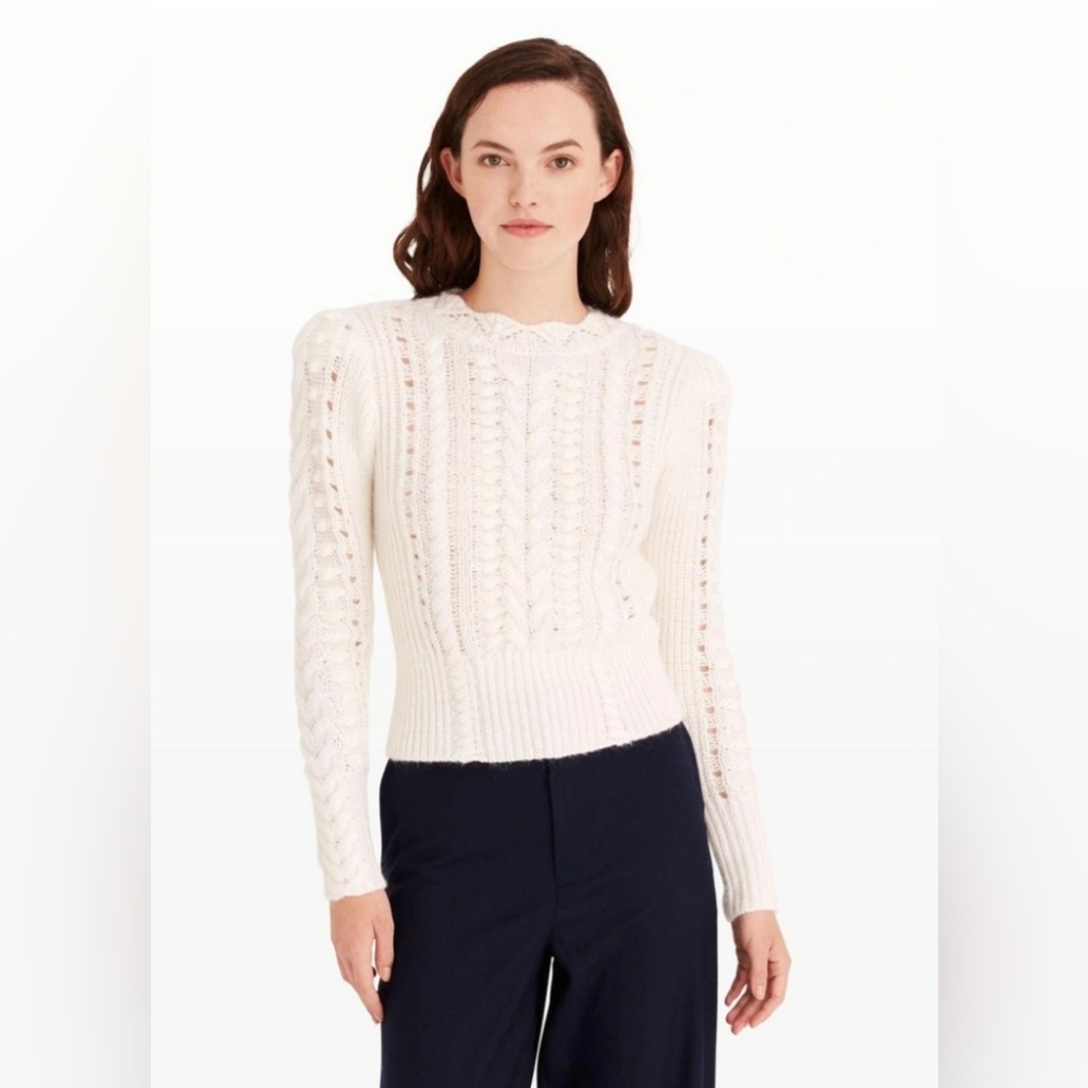 CLUB MONACO Bahram Cream Cable Knit Wool Blend Longsleeve Sweater. Size Medium.